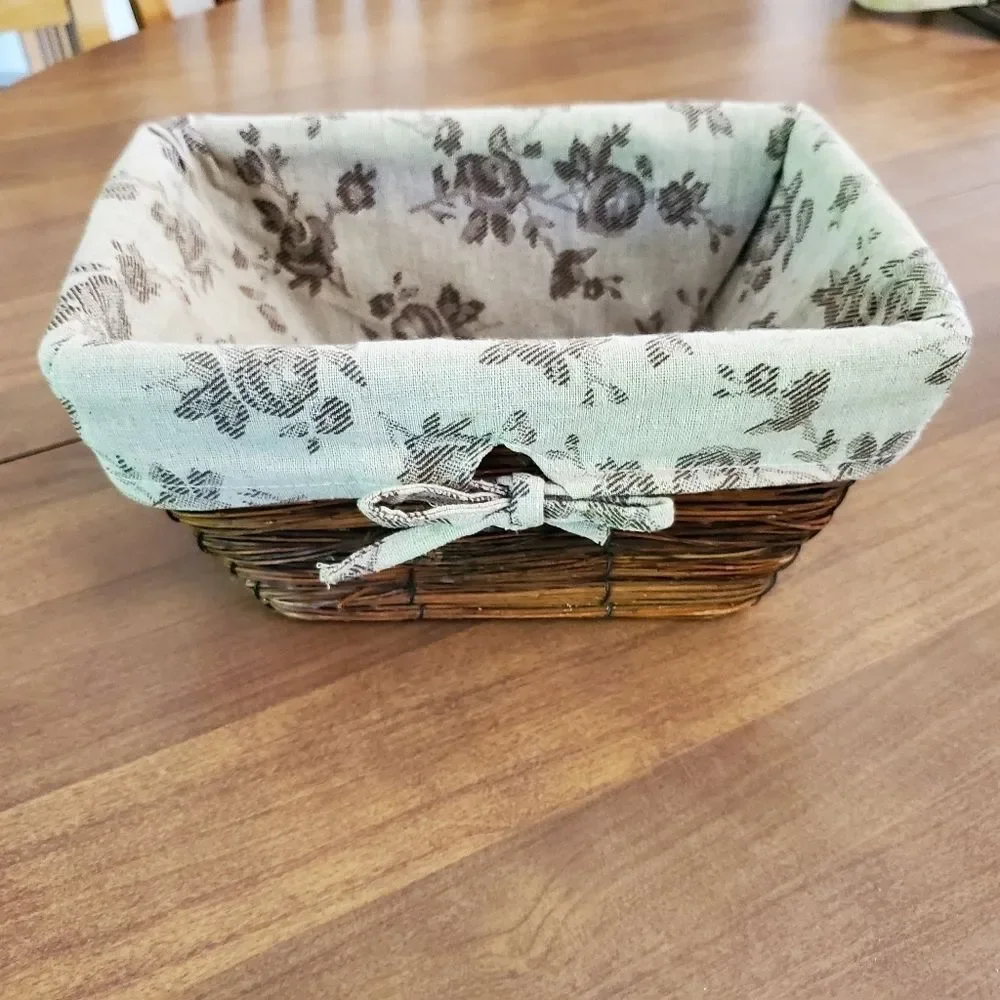 Vintage Basket Lined Vanity Twig 10x7x5